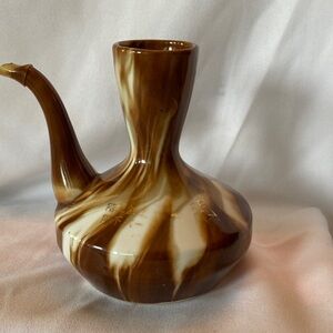 Vintage Brown and Cream Ceramic Restaurant Sake Bottle